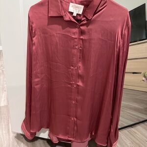 Audrey Satin Button-Up Blouse in Deep Pink